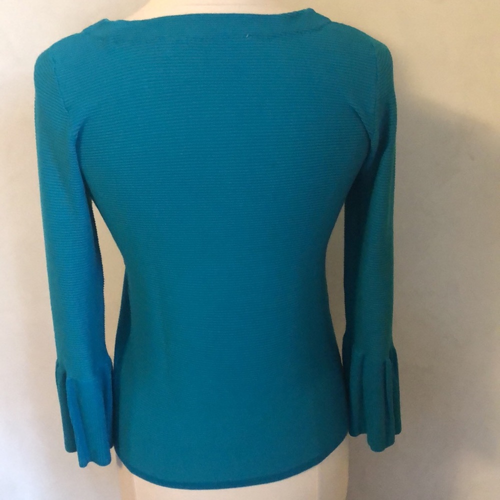 Cyrus Teal lightweight sweater top w/3/4 sleeves & ruffles Size Medium - Picture 4 of 7